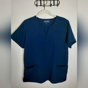 Mandala (Sz M) Navy Blue Stretch Notch V-Neck Cut SS 5-Pocket Medical Scrub Top